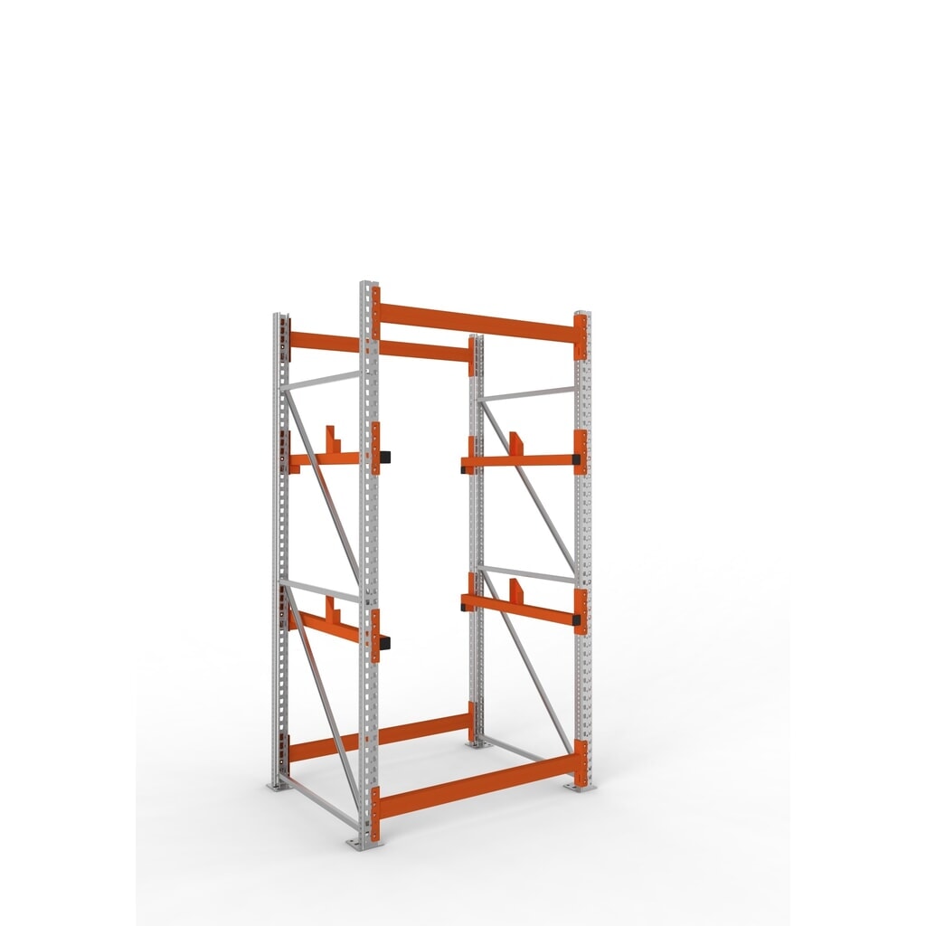 Produktabbildung: META MULTIPAL Kabeltrommelregal Typ 1, GF, HxBxT 2.700 x 1.300 x 1.100 mm, verzinkt, RAL 2001 rotorange, mit 2 Trommelaufnahmen, ohne Achsen, mit Kabeltrommelauflage