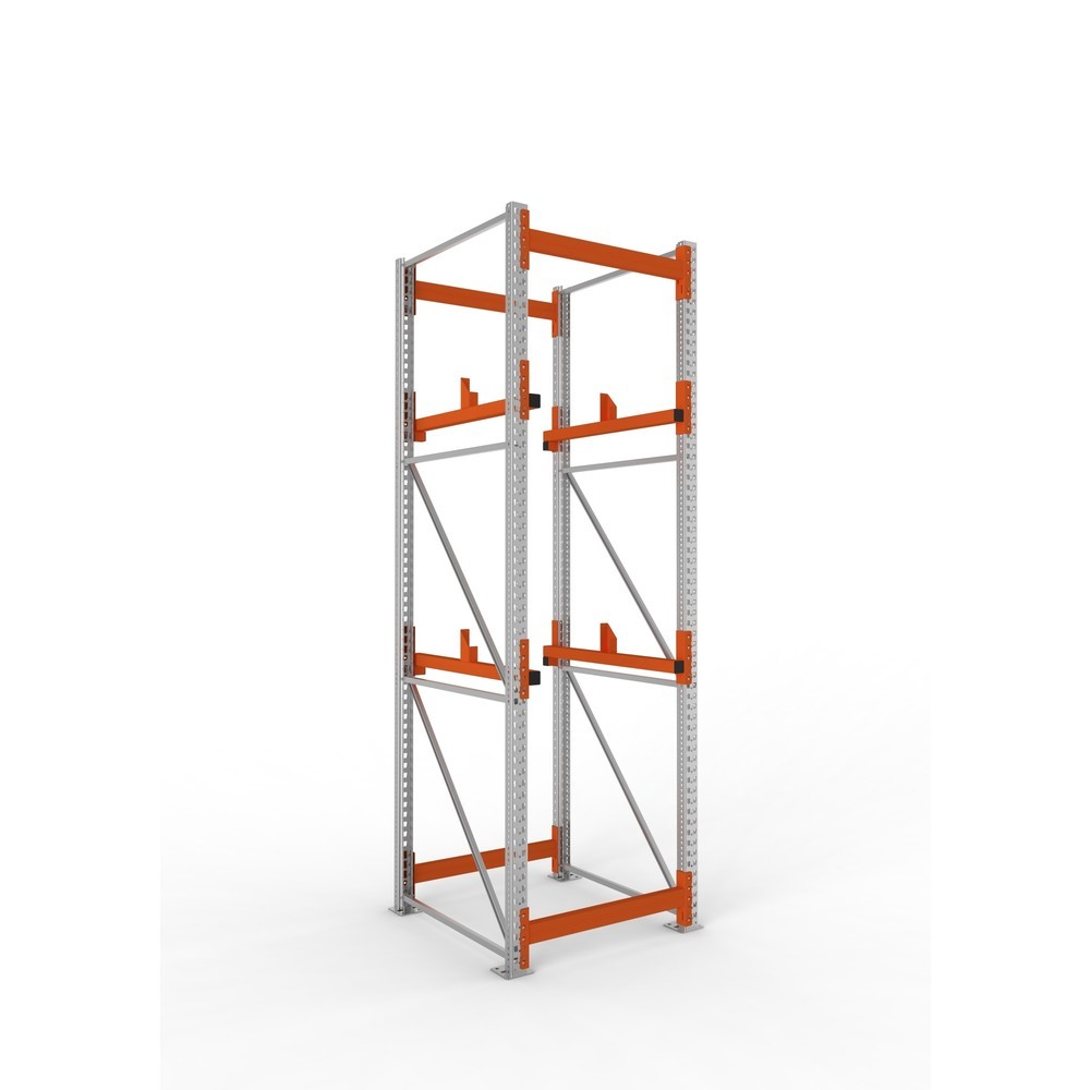 Produktabbildung: META MULTIPAL Kabeltrommelregal Typ 1, GF, HxBxT 3.300 x 900 x 1.100 mm, verzinkt, RAL 2001 rotorange, mit 2 Trommelaufnahmen, ohne Achsen, mit Kabeltrommelauflage