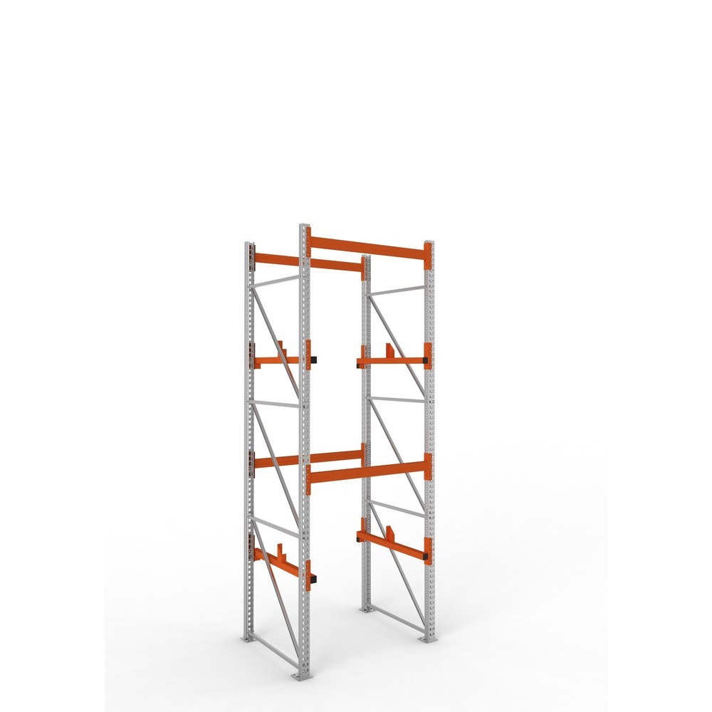Produktabbildung: META MULTIPAL Kabeltrommelregal Typ 1, GF, HxBxT 3.800 x 1.300 x 1.100 mm, verzinkt, RAL 2001 rotorange, mit 2 Trommelaufnahmen, ohne Achsen, mit Kabeltrommelauflage