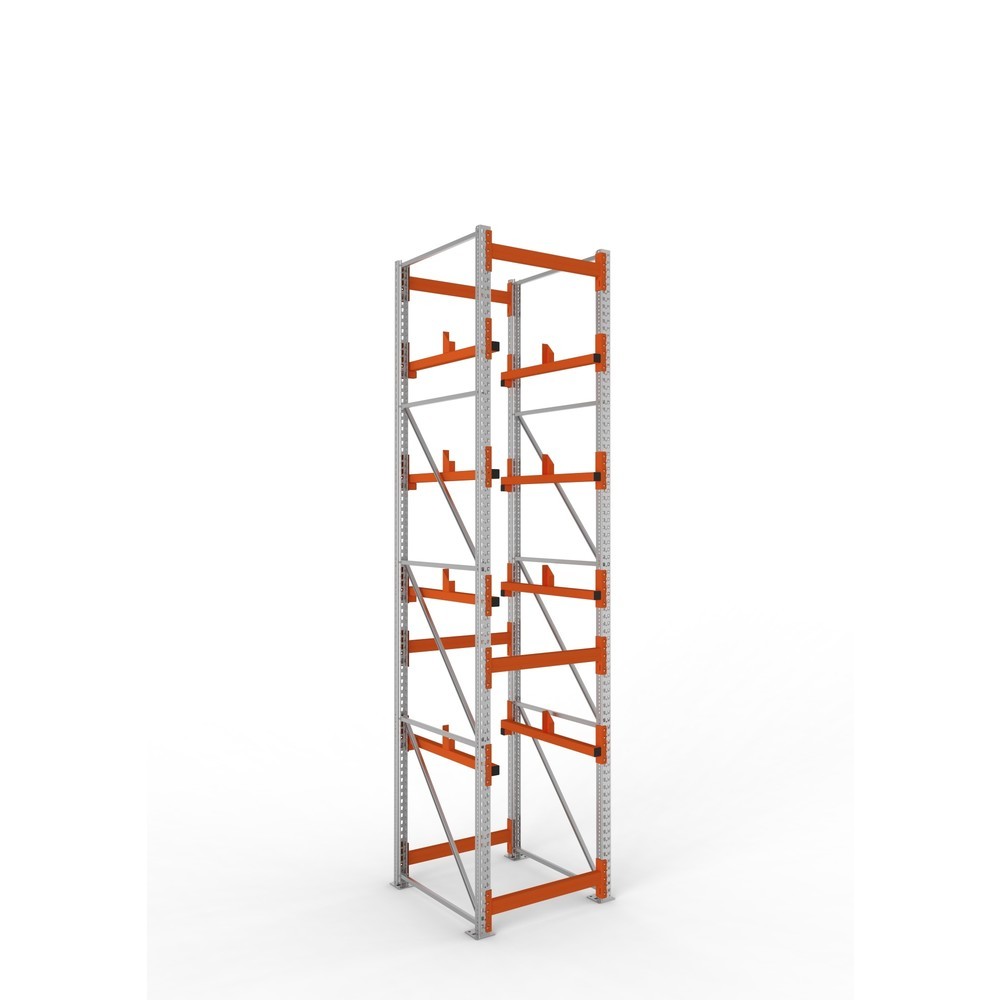 Produktabbildung: META MULTIPAL Kabeltrommelregal Typ 1, GF, HxBxT 4.400 x 900 x 1.100 mm, verzinkt, RAL 2001 rotorange, mit 4 Trommelaufnahmen, ohne Achsen, mit Kabeltrommelauflage