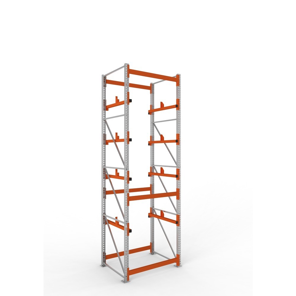 Produktabbildung: META MULTIPAL Kabeltrommelregal Typ 1, GF, HxBxT 4.400 x 1.300 x 1.100 mm, verzinkt, RAL 2001 rotorange, mit 4 Trommelaufnahmen, ohne Achsen, mit Kabeltrommelauflage