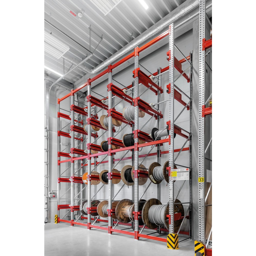 Produktabbildung Nr. 6: META MULTIPAL Kabeltrommelregal Typ 1, AF, HxBxT 4.400 x 900 x 1.100 mm, verzinkt, RAL 2001 rotorange, mit 4 Trommelaufnahmen, ohne Achsen, mit Kabeltrommelauflage