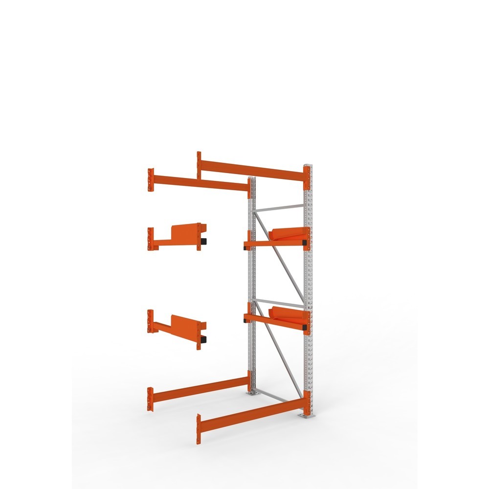 Produktabbildung: META MULTIPAL Kabeltrommelregal Typ 2, AF, HxBxT 2.700 x 1.300 x 1.100 mm, verzinkt, RAL 2001 rotorange, mit 2 Trommelaufnahmen, ohne Achsen, mit Kabeltrommelauflage
