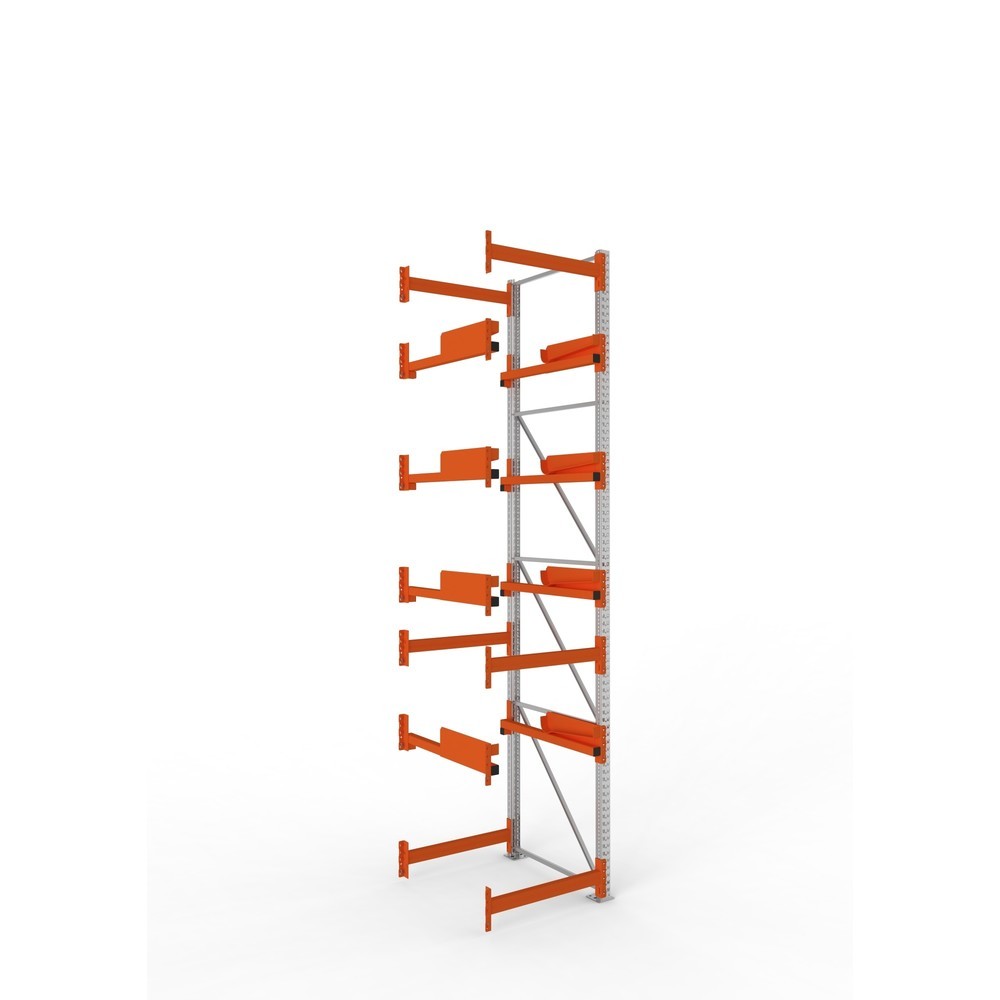 Produktabbildung: META MULTIPAL Kabeltrommelregal Typ 2, AF, HxBxT 4.400 x 900 x 1.100 mm, verzinkt, RAL 2001 rotorange, mit 4 Trommelaufnahmen, ohne Achsen, mit Kabeltrommelauflage