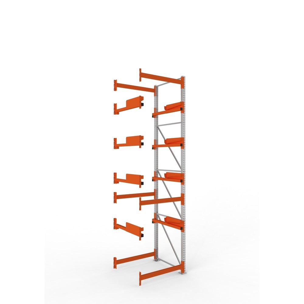 Produktabbildung: META MULTIPAL Kabeltrommelregal Typ 2, AF, HxBxT 4.400 x 1.100 x 1.100 mm, verzinkt, RAL 2001 rotorange, mit 4 Trommelaufnahmen, ohne Achsen, mit Kabeltrommelauflage