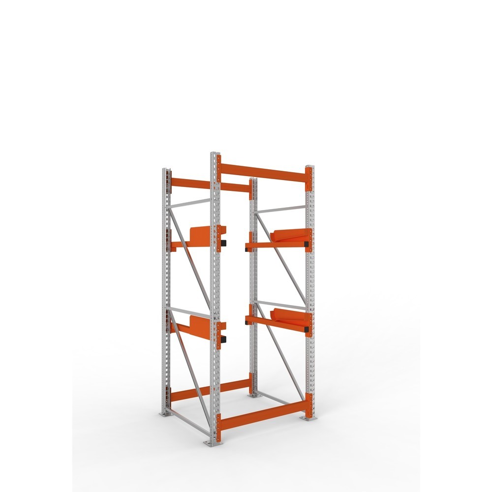 Produktabbildung: META MULTIPAL Kabeltrommelregal Typ 2, GF, HxBxT 2.700 x 1.100 x 1.100 mm, verzinkt, RAL 2001 rotorange, mit 2 Trommelaufnahmen, ohne Achsen, mit Kabeltrommelauflage