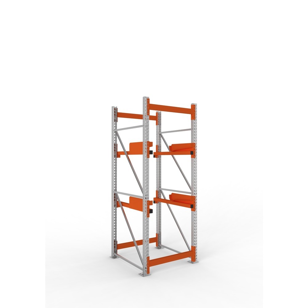 Produktabbildung: META MULTIPAL Kabeltrommelregal Typ 2, GF, HxBxT 2.700 x 900 x 1.100 mm, verzinkt, RAL 2001 rotorange, mit 2 Trommelaufnahmen, ohne Achsen, mit Kabeltrommelauflage