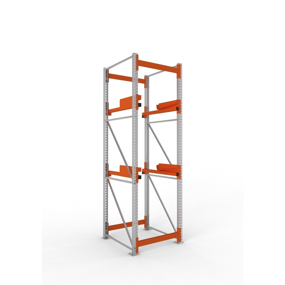 Produktabbildung: META MULTIPAL Kabeltrommelregal Typ 2, GF, HxBxT 3.300 x 900 x 1.100 mm, verzinkt, RAL 2001 rotorange, mit 2 Trommelaufnahmen, ohne Achsen, mit Kabeltrommelauflage
