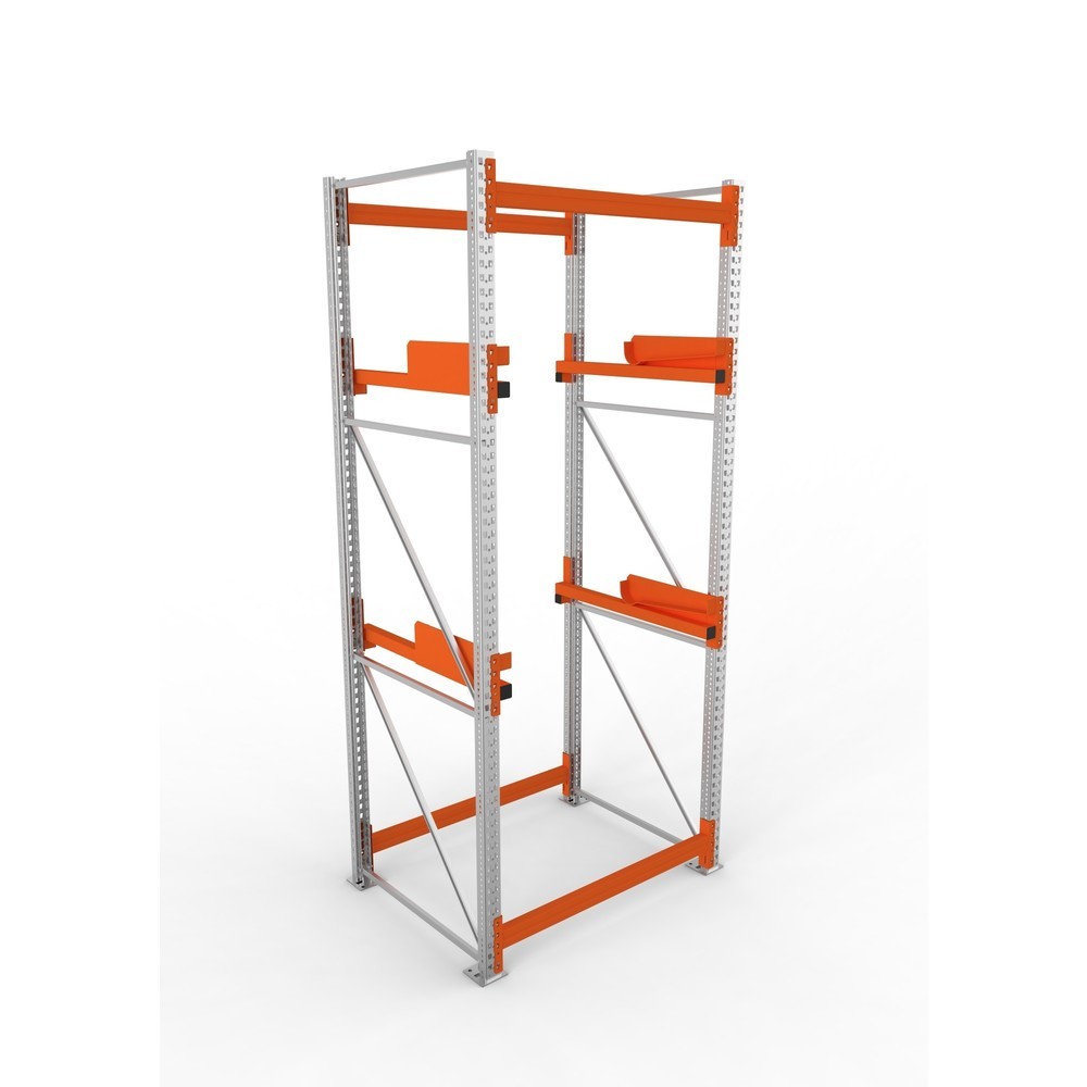 Produktabbildung Nr. 2: META MULTIPAL Kabeltrommelregal Typ 2, GF, HxBxT 3.300 x 1.300 x 1.100 mm, verzinkt, RAL 2001 rotorange, mit 2 Trommelaufnahmen, ohne Achsen, mit Kabeltrommelauflage