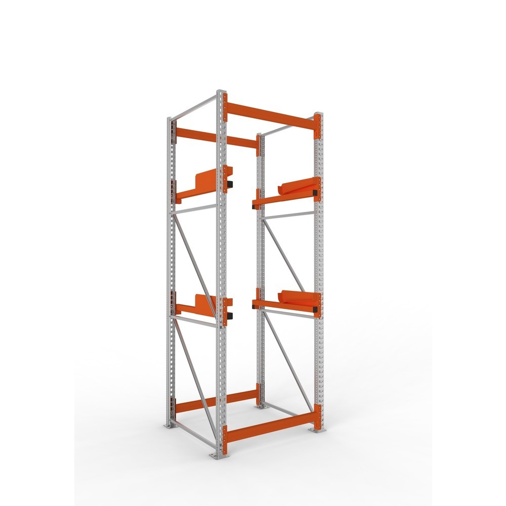 Produktabbildung: META MULTIPAL Kabeltrommelregal Typ 2, GF, HxBxT 3.300 x 1.100 x 1.100 mm, verzinkt, RAL 2001 rotorange, mit 2 Trommelaufnahmen, ohne Achsen, mit Kabeltrommelauflage
