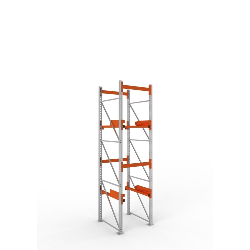Produktabbildung: META MULTIPAL Kabeltrommelregal Typ 2, GF, HxBxT 3.800 x 900 x 1.100 mm, verzinkt, RAL 2001 rotorange, mit 2 Trommelaufnahmen, ohne Achsen, mit Kabeltrommelauflage