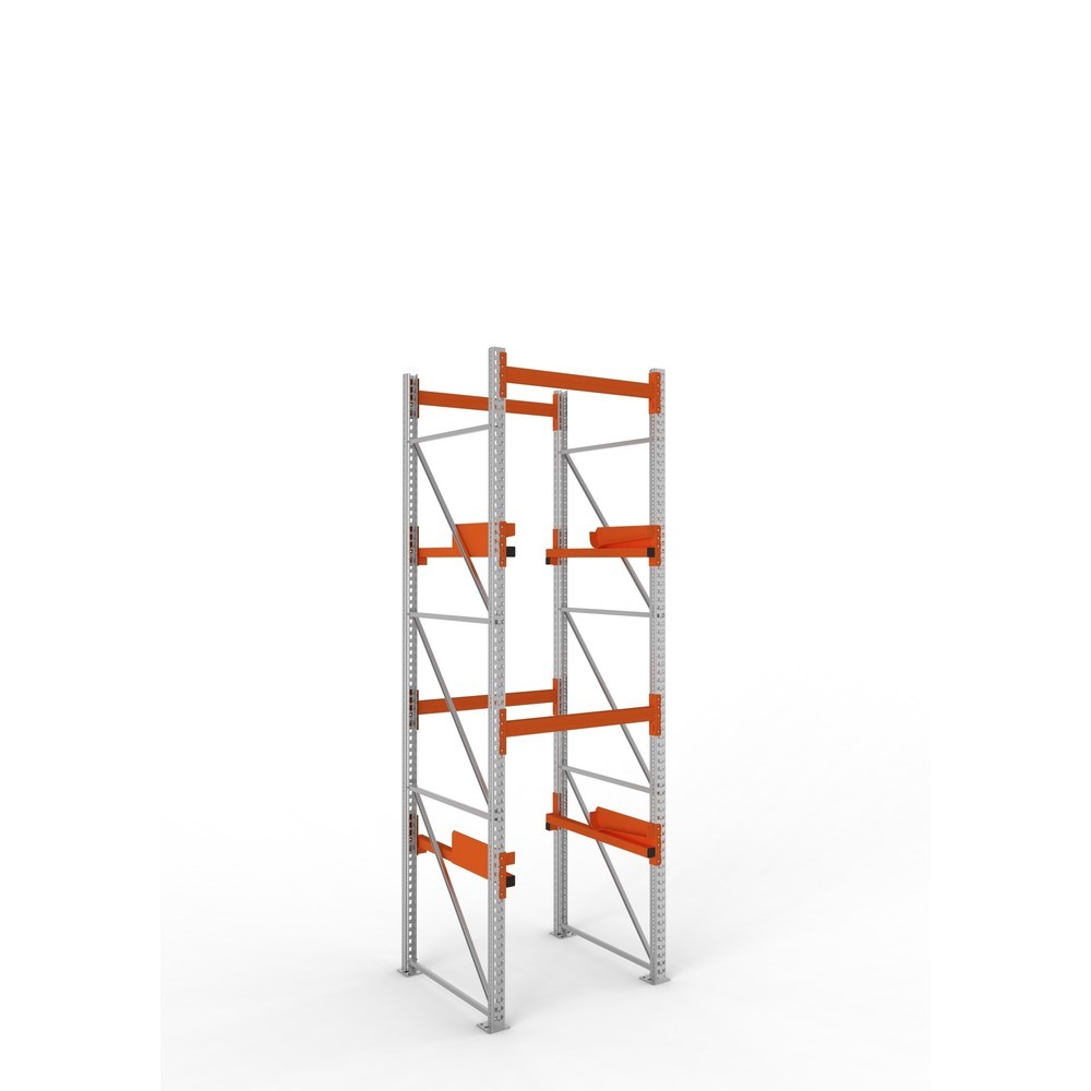 Produktabbildung: META MULTIPAL Kabeltrommelregal Typ 2, GF, HxBxT 3.800 x 1.100 x 1.100 mm, verzinkt, RAL 2001 rotorange, mit 2 Trommelaufnahmen, ohne Achsen, mit Kabeltrommelauflage