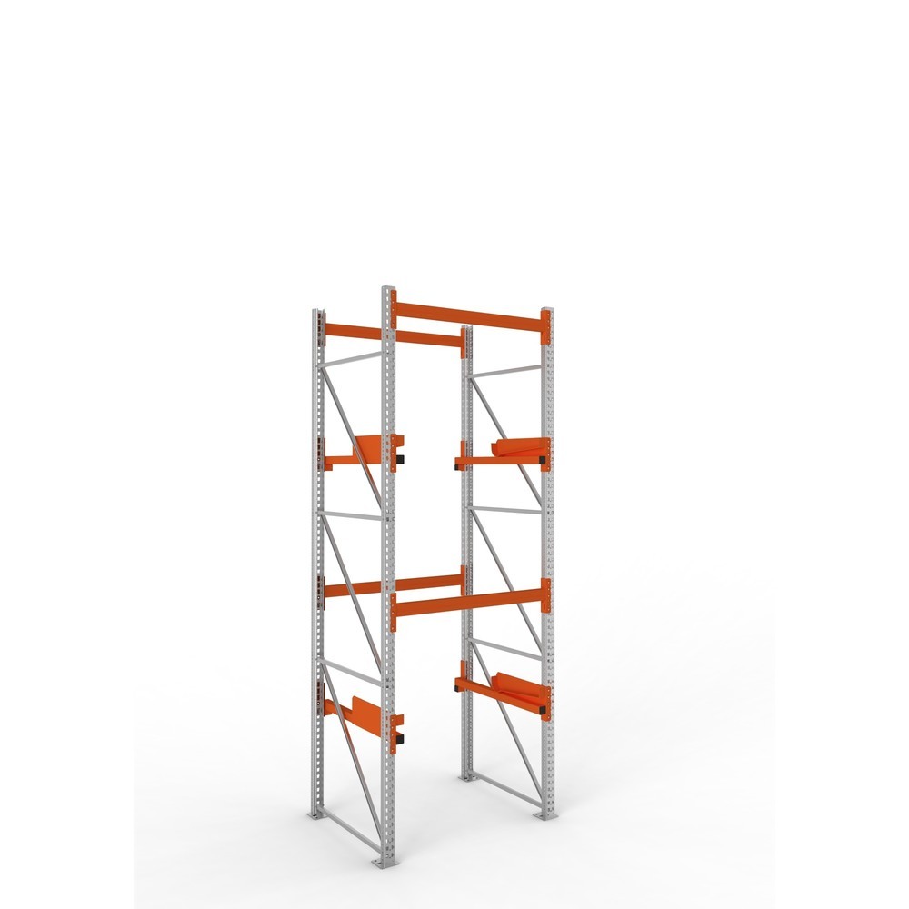 Produktabbildung: META MULTIPAL Kabeltrommelregal Typ 2, GF, HxBxT 3.800 x 1.300 x 1.100 mm, verzinkt, RAL 2001 rotorange, mit 2 Trommelaufnahmen, ohne Achsen, mit Kabeltrommelauflage
