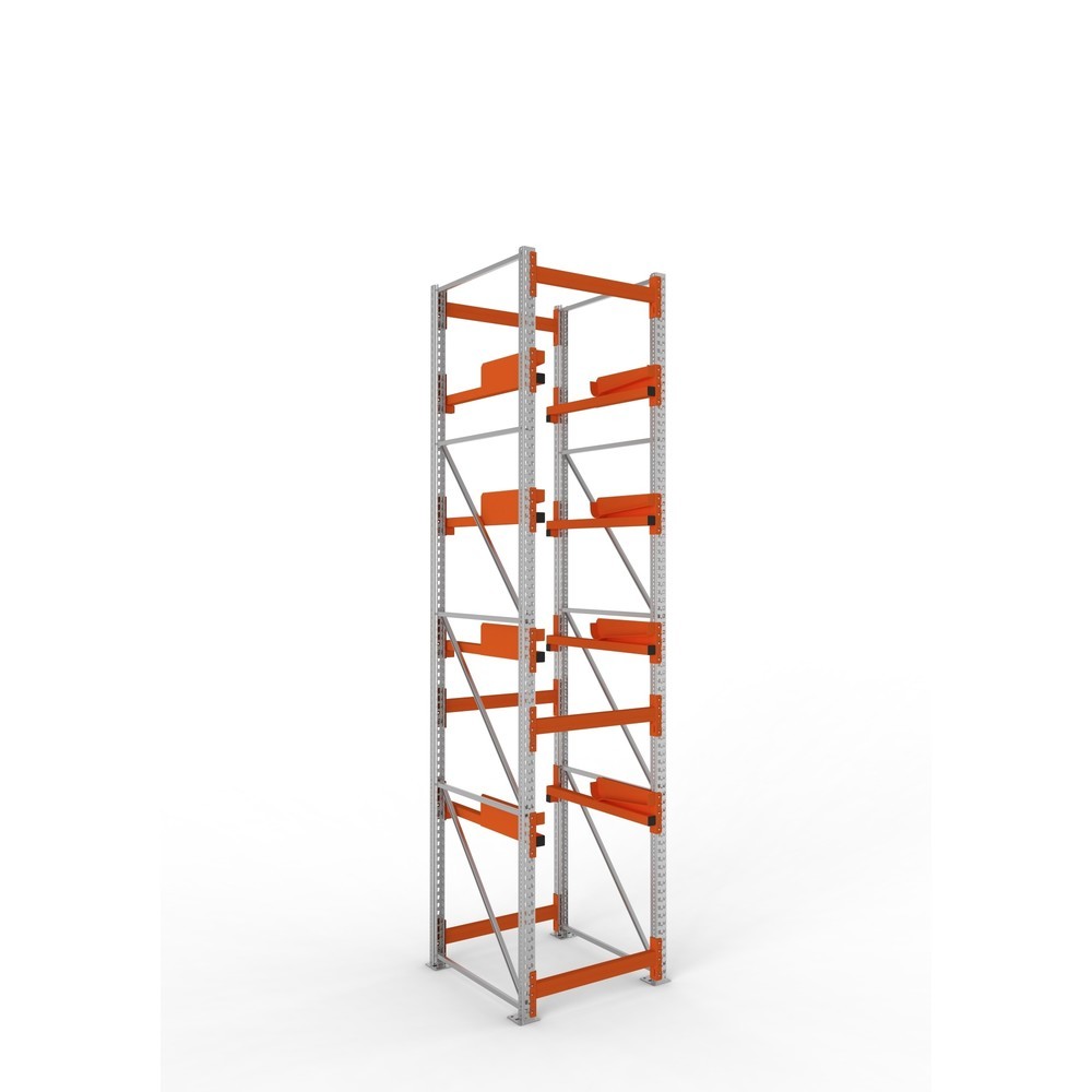 Produktabbildung: META MULTIPAL Kabeltrommelregal Typ 2, GF, HxBxT 4.400 x 900 x 1.100 mm, verzinkt, RAL 2001 rotorange, mit 4 Trommelaufnahmen, ohne Achsen, mit Kabeltrommelauflage