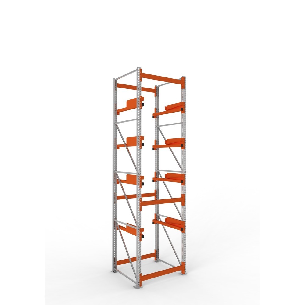 Produktabbildung: META MULTIPAL Kabeltrommelregal Typ 2, GF, HxBxT 4.400 x 1.100 x 1.100 mm, verzinkt, RAL 2001 rotorange, mit 4 Trommelaufnahmen, ohne Achsen, mit Kabeltrommelauflage