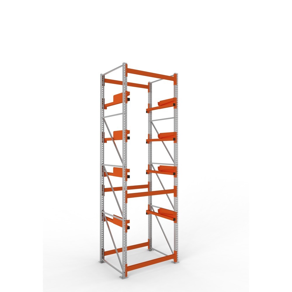 Produktabbildung: META MULTIPAL Kabeltrommelregal Typ 2, GF, HxBxT 4.400 x 1.300 x 1.100 mm, verzinkt, RAL 2001 rotorange, mit 4 Trommelaufnahmen, ohne Achsen, mit Kabeltrommelauflage