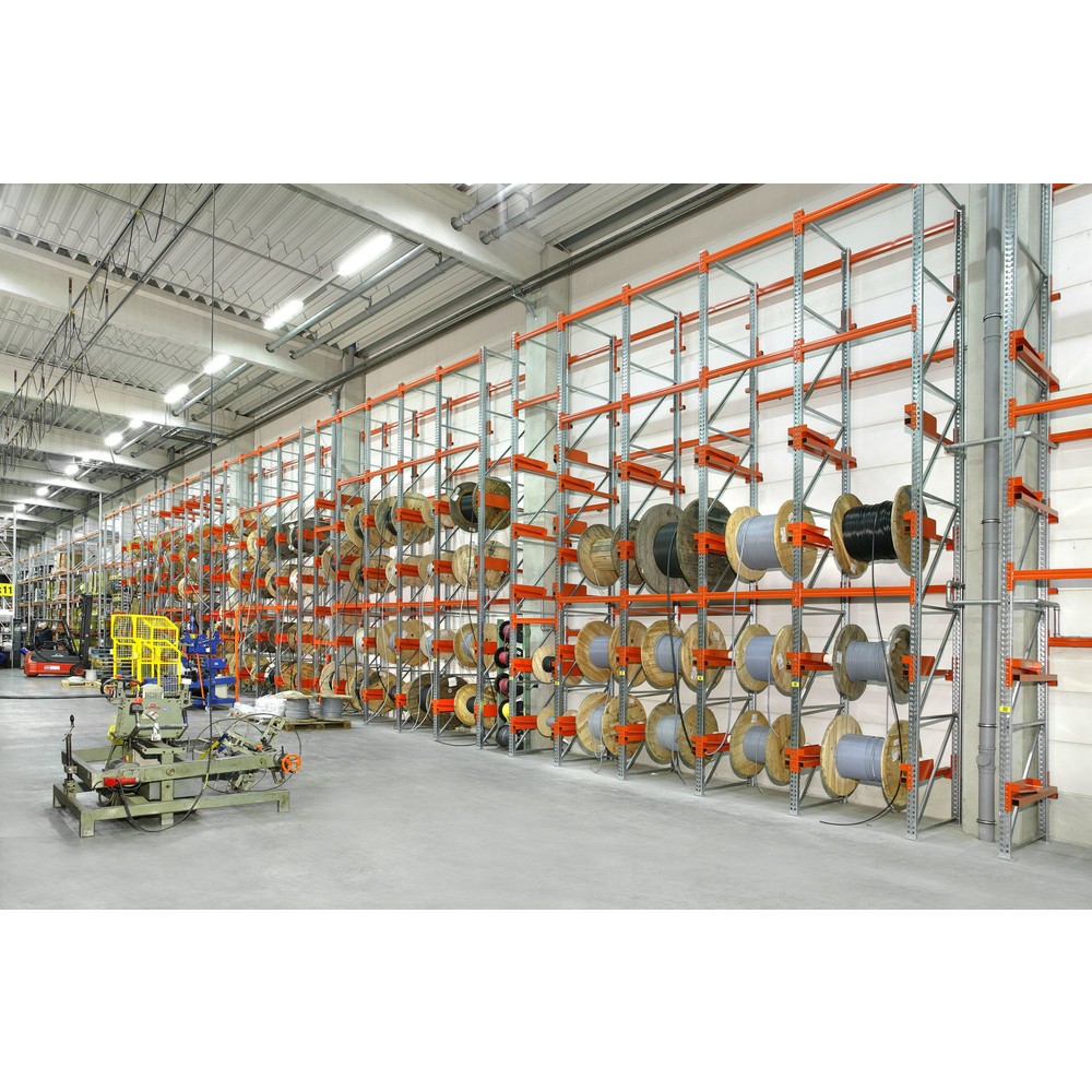 Produktabbildung Nr. 5: META MULTIPAL Kabeltrommelregal Typ 2, GF, HxBxT 3.300 x 1.300 x 1.100 mm, verzinkt, RAL 2001 rotorange, mit 2 Trommelaufnahmen, ohne Achsen, mit Kabeltrommelauflage