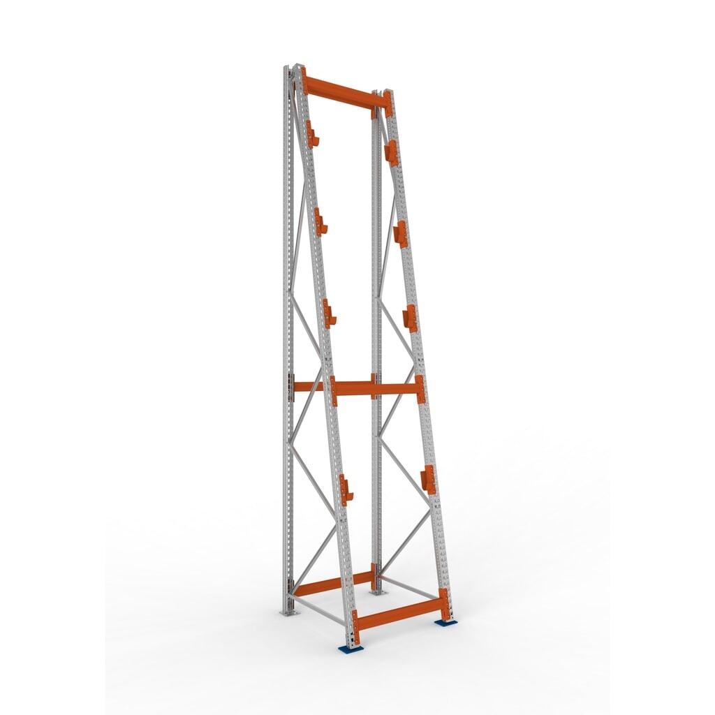 Produktabbildung: META MULTIPAL Kabeltrommelregal Typ 3, GF, HxBxT 4.900 x 900 x 1.100 mm, komplett für 4 Achsen, verzinkt, RAL 2001 rotorange, A-Ständer