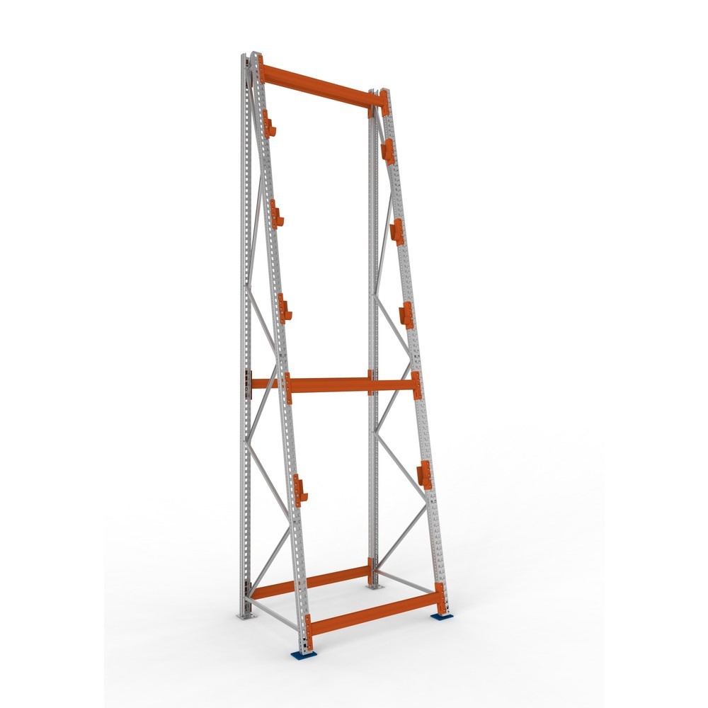 Produktabbildung: META MULTIPAL Kabeltrommelregal Typ 3, GF, HxBxT 4.900 x 1.300 x 1.100 mm, komplett für 4 Achsen, verzinkt, RAL 2001 rotorange, A-Ständer