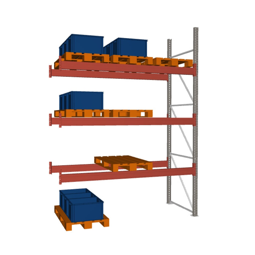 META MULTIPAL Palettenregal , Anbaufeld, Fachlast 3.750 kg, 12 Palettenplätze, 3,8 m Höhe Produktabbildung: META MULTIPAL Palettenregal , Anbaufeld, Fachlast 3.750 kg, 12 Palettenplätze, 3,8 m Höhe