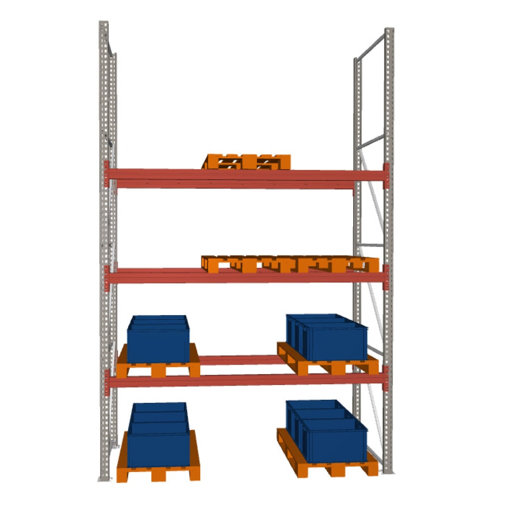 META MULTIPAL Palettenregal , Fachlast 1470 kg, 9 Palettenplätze, 4,4 m Höhe, 1 Feld Produktabbildung: META MULTIPAL Palettenregal , Fachlast 1470 kg, 9 Palettenplätze, 4,4 m Höhe, 1 Feld