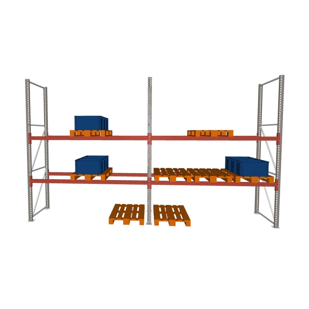 META MULTIPAL Palettenregal , Fachlast 1470 kg, 18 Palettenplätze, 3,3 m Höhe, 2 Felder Produktabbildung: META MULTIPAL Palettenregal , Fachlast 1470 kg, 18 Palettenplätze, 3,3 m Höhe, 2 Felder