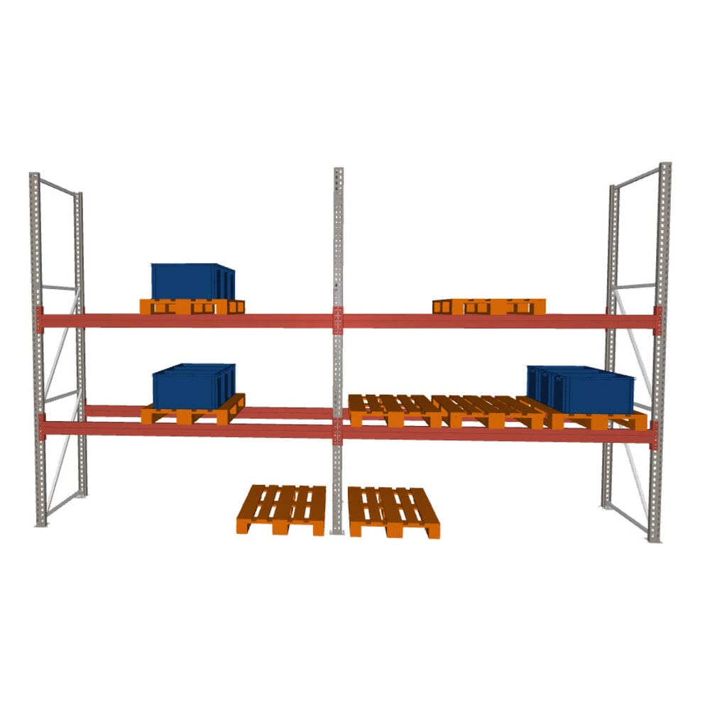 Produktabbildung: META MULTIPAL Palettenregal, Fachlast 2355 kg, 18 Palettenplätze, 3,3 m Höhe, 2 Felder