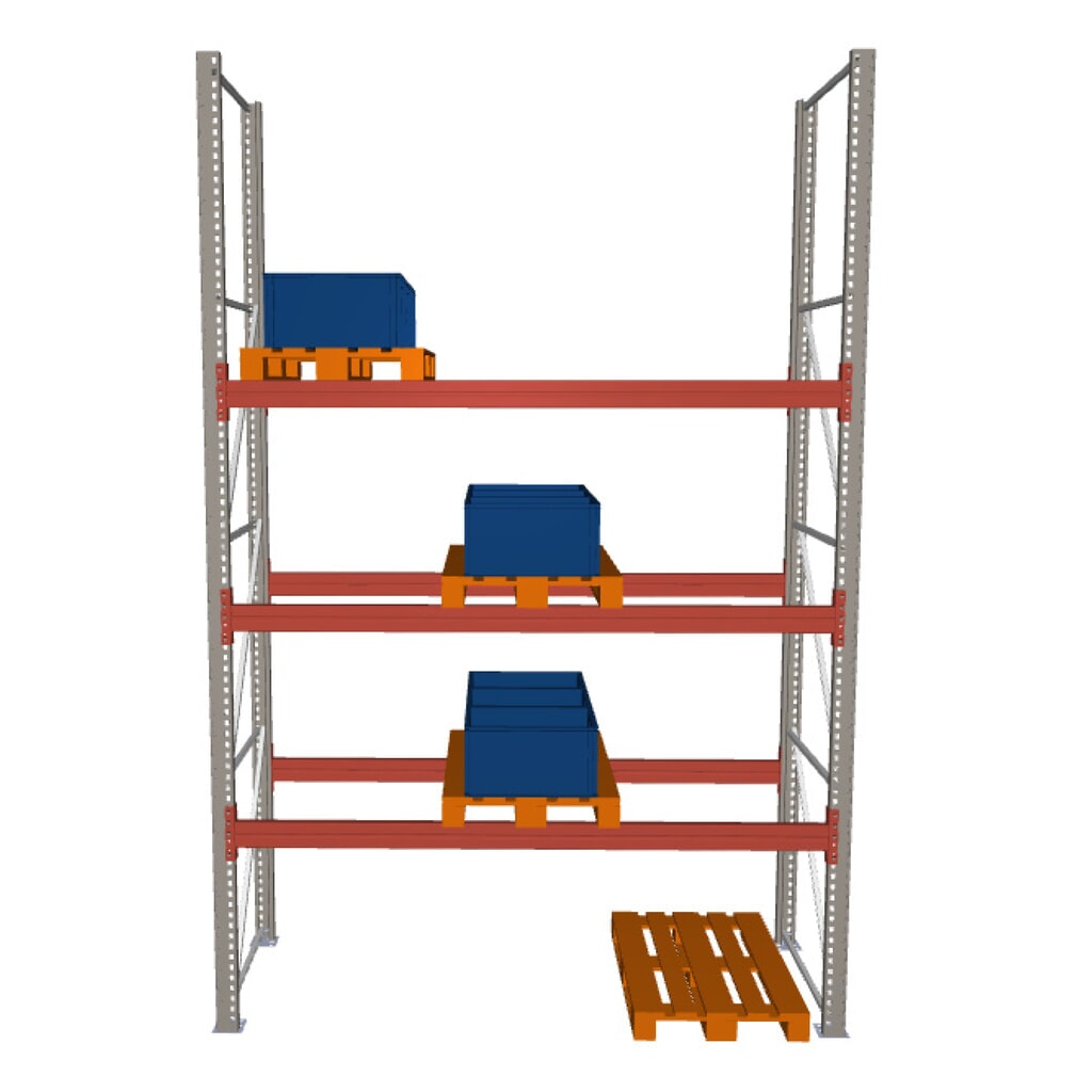 META MULTIPAL Palettenregal , Fachlast 2370 kg, 12 Palettenplätze, 4,4 m Höhe, 1 Feld Produktabbildung: META MULTIPAL Palettenregal , Fachlast 2370 kg, 12 Palettenplätze, 4,4 m Höhe, 1 Feld