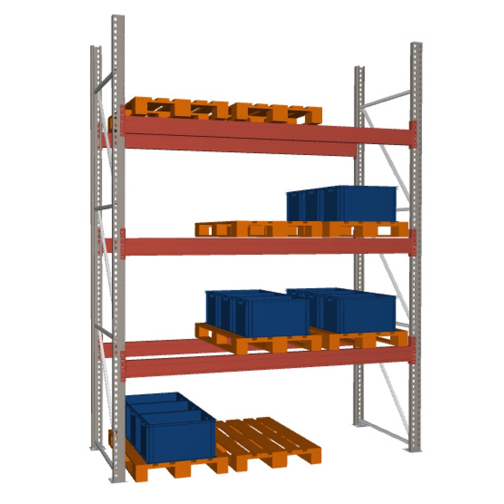 META MULTIPAL Palettenregal , Fachlast 2910 kg, 12 Palettenplätze, 3,8 m Höhe, 1 Feld Produktabbildung: META MULTIPAL Palettenregal , Fachlast 2910 kg, 12 Palettenplätze, 3,8 m Höhe, 1 Feld