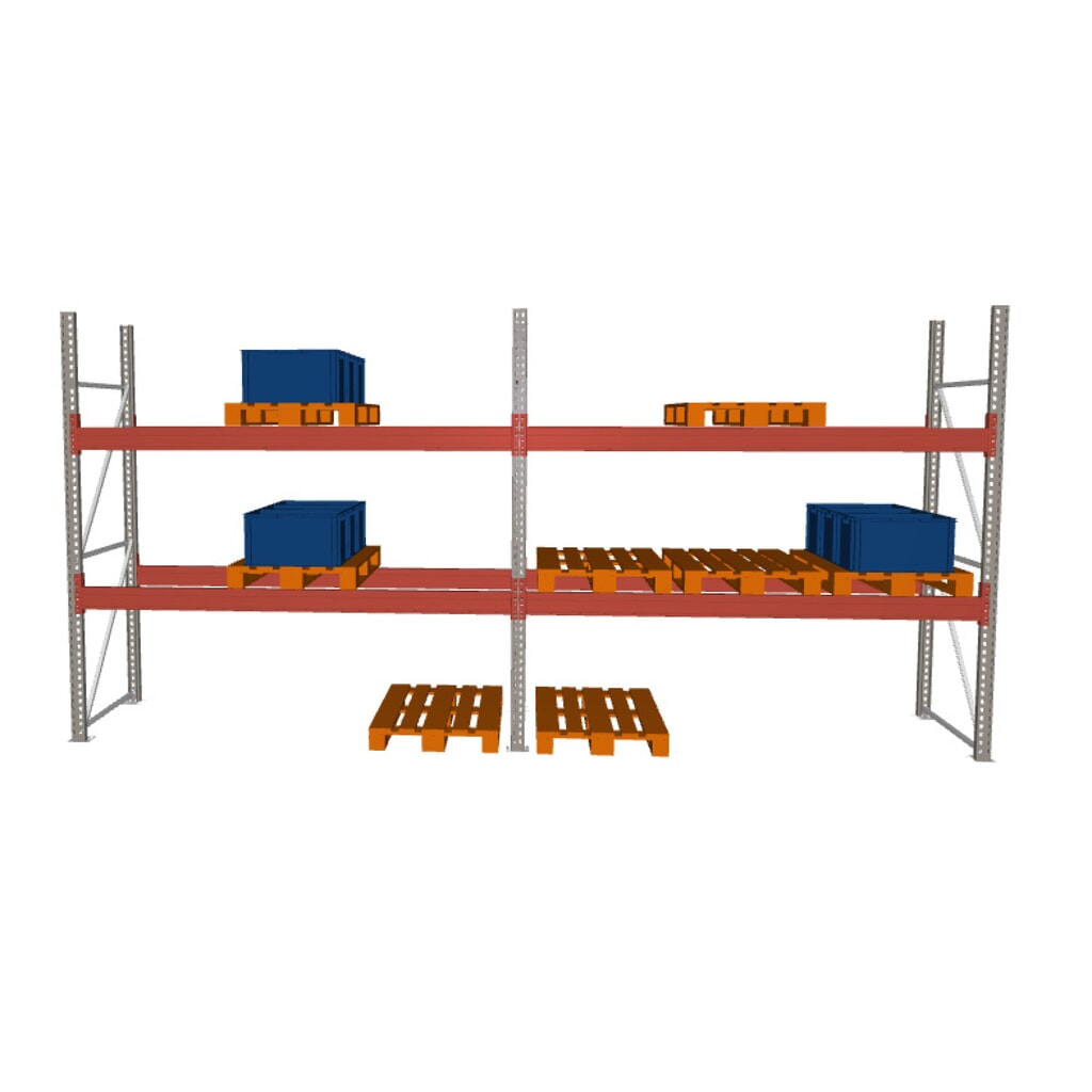 META MULTIPAL Palettenregal , Fachlast 2970 kg, 18 Palettenplätze, 2,7 m Höhe, 2 Felder Produktabbildung: META MULTIPAL Palettenregal , Fachlast 2970 kg, 18 Palettenplätze, 2,7 m Höhe, 2 Felder
