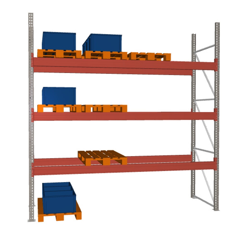 META MULTIPAL Palettenregal Grundfeld, Fachlast 3880 kg, 16 Palettenplätze, HxBxT 3800 x 3800 x 1100 mm Produktabbildung: META MULTIPAL Palettenregal Grundfeld, Fachlast 3880 kg, 16 Palettenplätze, HxBxT 3800 x 3800 x 1100 mm