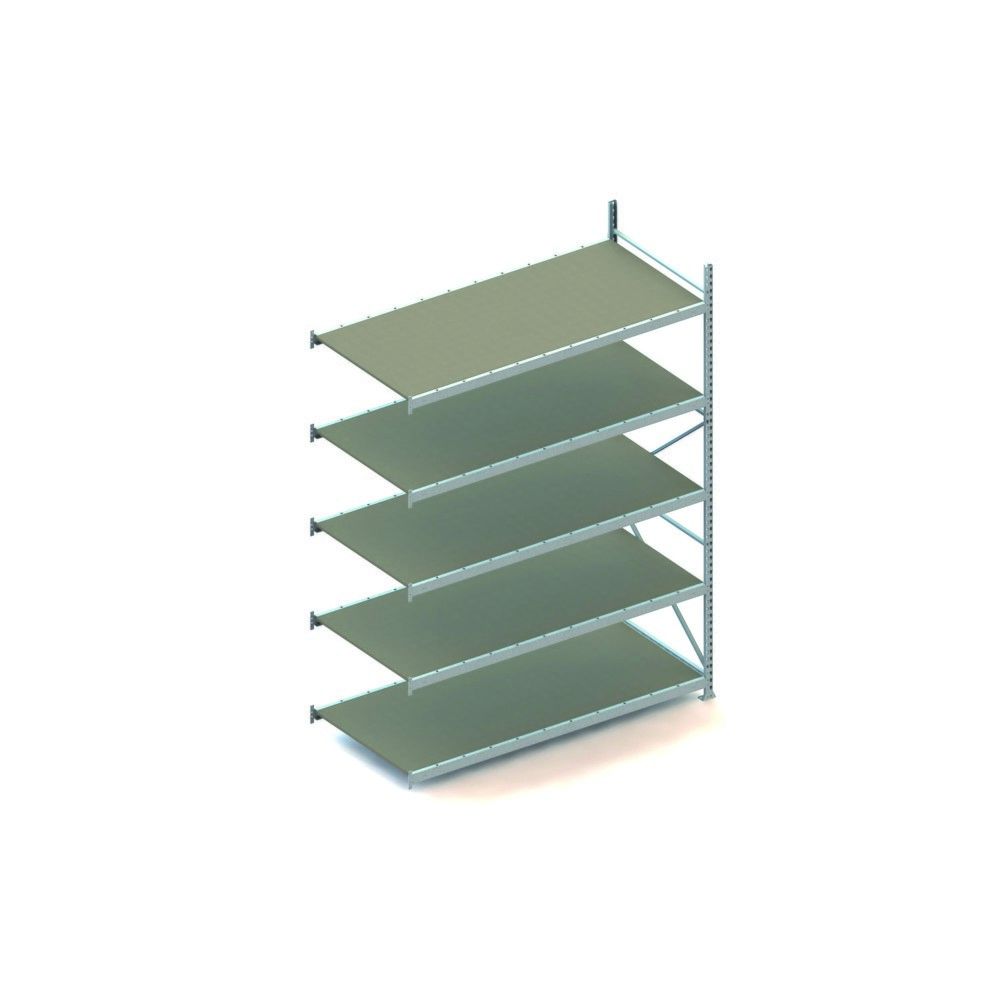 Produktabbildung: META Weitspannregal, mit Spanplatten, FL 600 kg, AF, HxBxT 3.000 x 2.200 x 1.050 mm