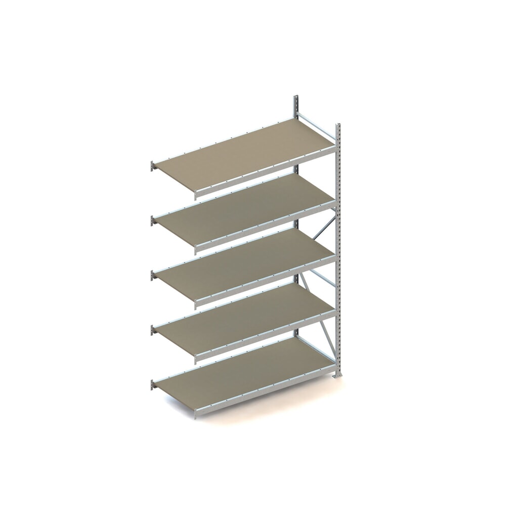 Produktabbildung: META Weitspannregal, mit Spanplatten, FL 600 kg, AF, HxBxT 3.000 x 1.800 x 800 mm