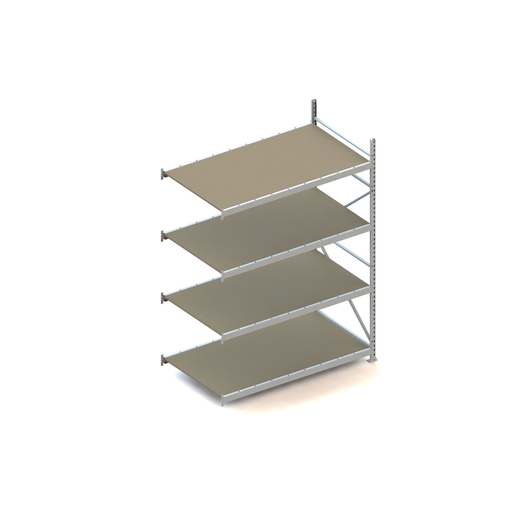 Produktabbildung: META Weitspannregal, mit Spanplatten, FL 600 kg, AF, HxBxT 2.500 x 1.800 x 1.050 mm