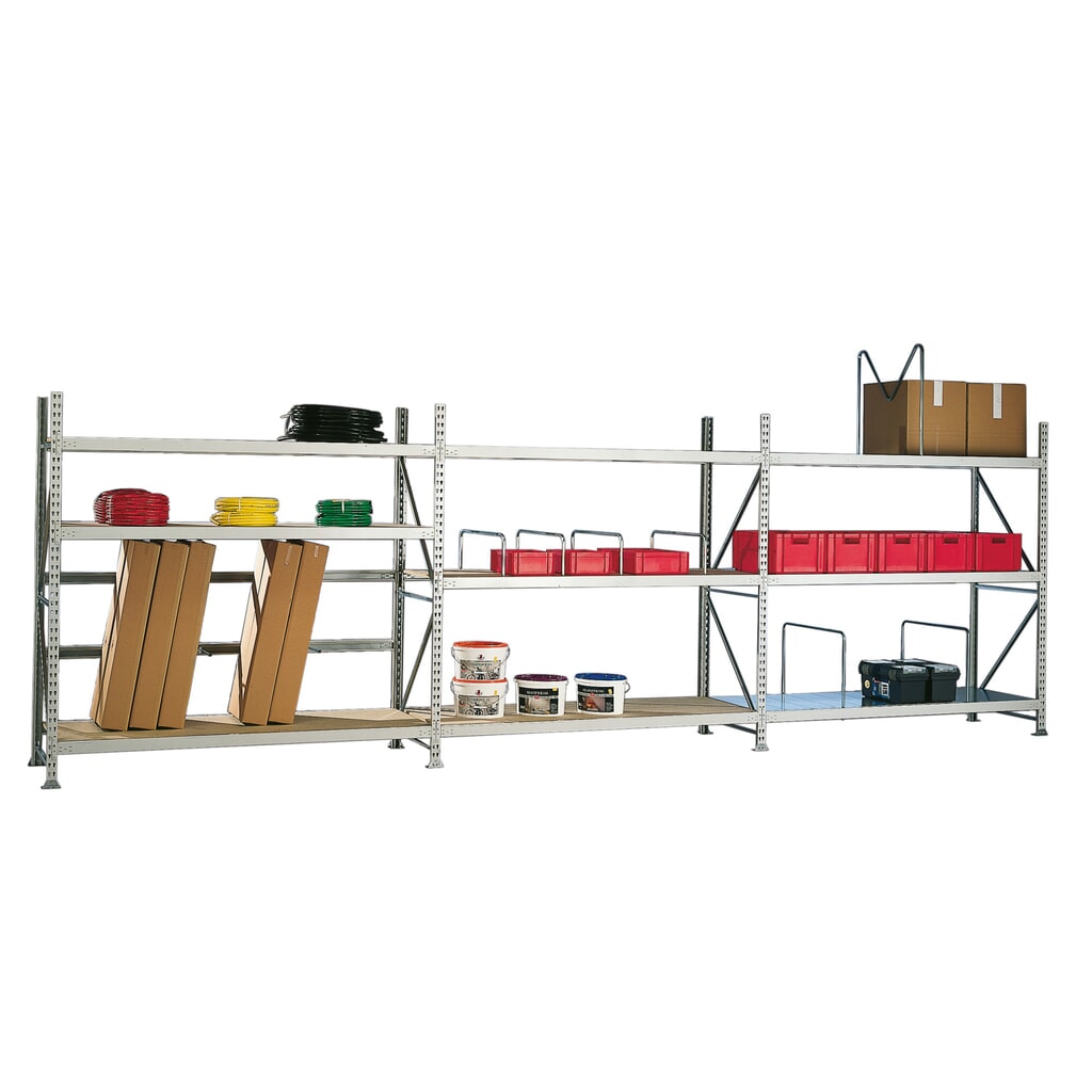 META Weitspannregal, mit Spanplatten, FL 600 kg, GF, HxBxT 2.200 x 1.800 x 800 mm Produktabbildung Nr. 4: META Weitspannregal, mit Spanplatten, FL 600 kg, GF, HxBxT 2.200 x 1.800 x 800 mm