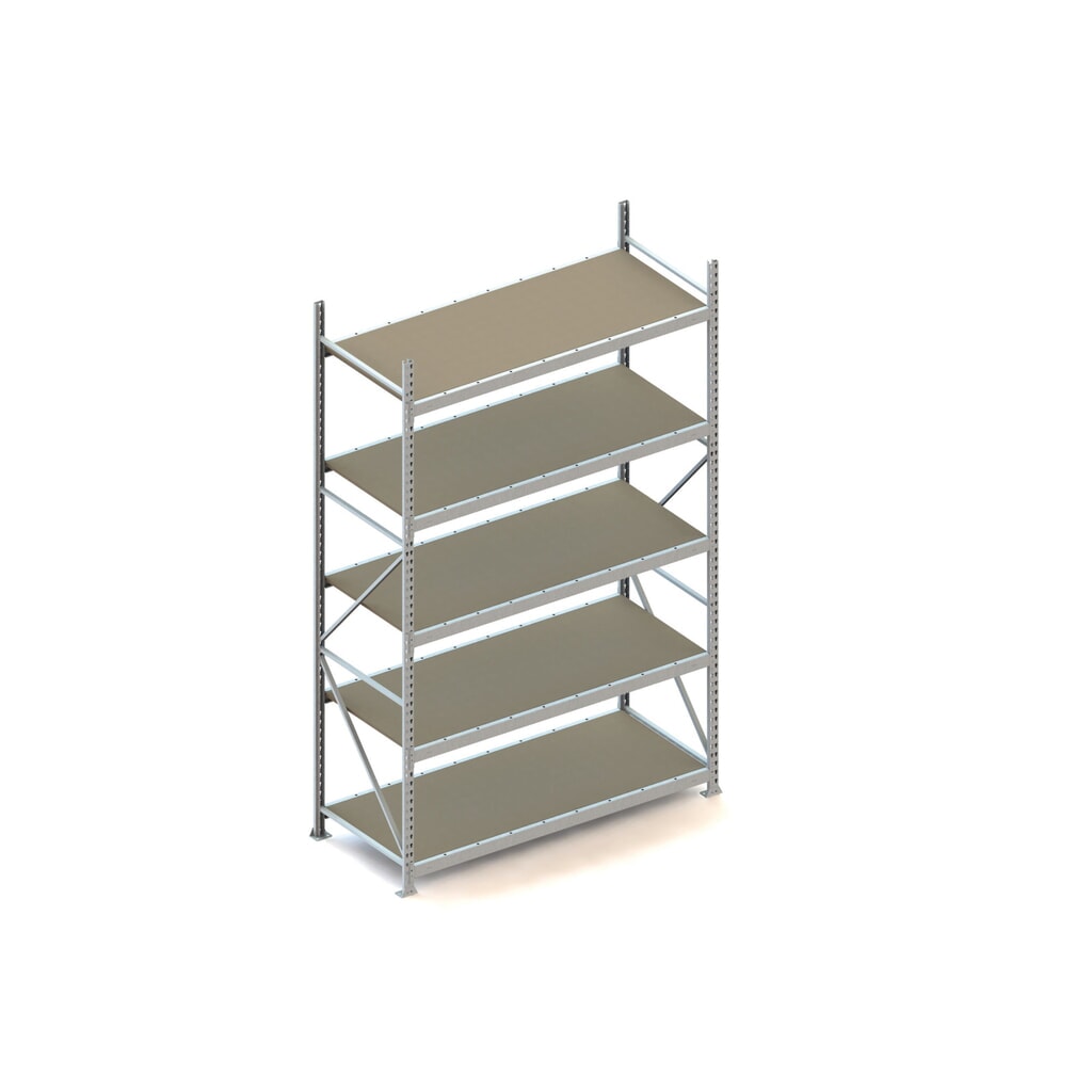 META Weitspannregal, mit Spanplatten, FL 600 kg, GF, HxBxT 3.000 x 1.800 x 800 mm Produktabbildung: META Weitspannregal, mit Spanplatten, FL 600 kg, GF, HxBxT 3.000 x 1.800 x 800 mm
