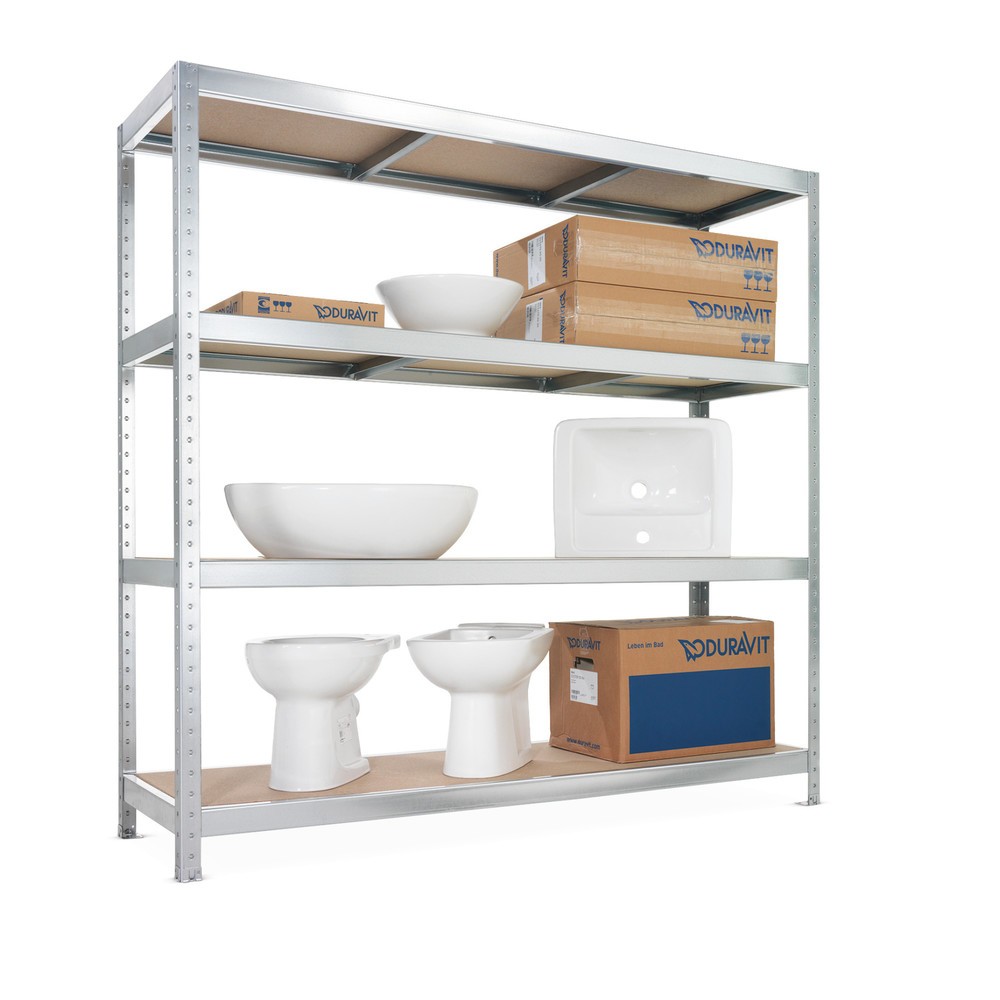 Produktabbildung: META Weitspannregal, mit Spanplatten, FL 500 kg, HxBxT 2.470 x 2.000 x 400 mm