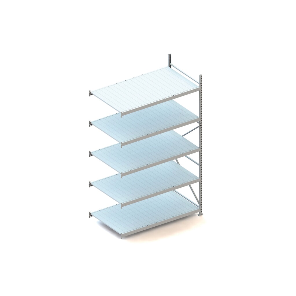 META Weitspannregal, mit Stahlpaneelen, FL 600 kg, AF, HxBxT 3.000 x 1.800 x 1.050 mm Produktabbildung: META Weitspannregal, mit Stahlpaneelen, FL 600 kg, AF, HxBxT 3.000 x 1.800 x 1.050 mm