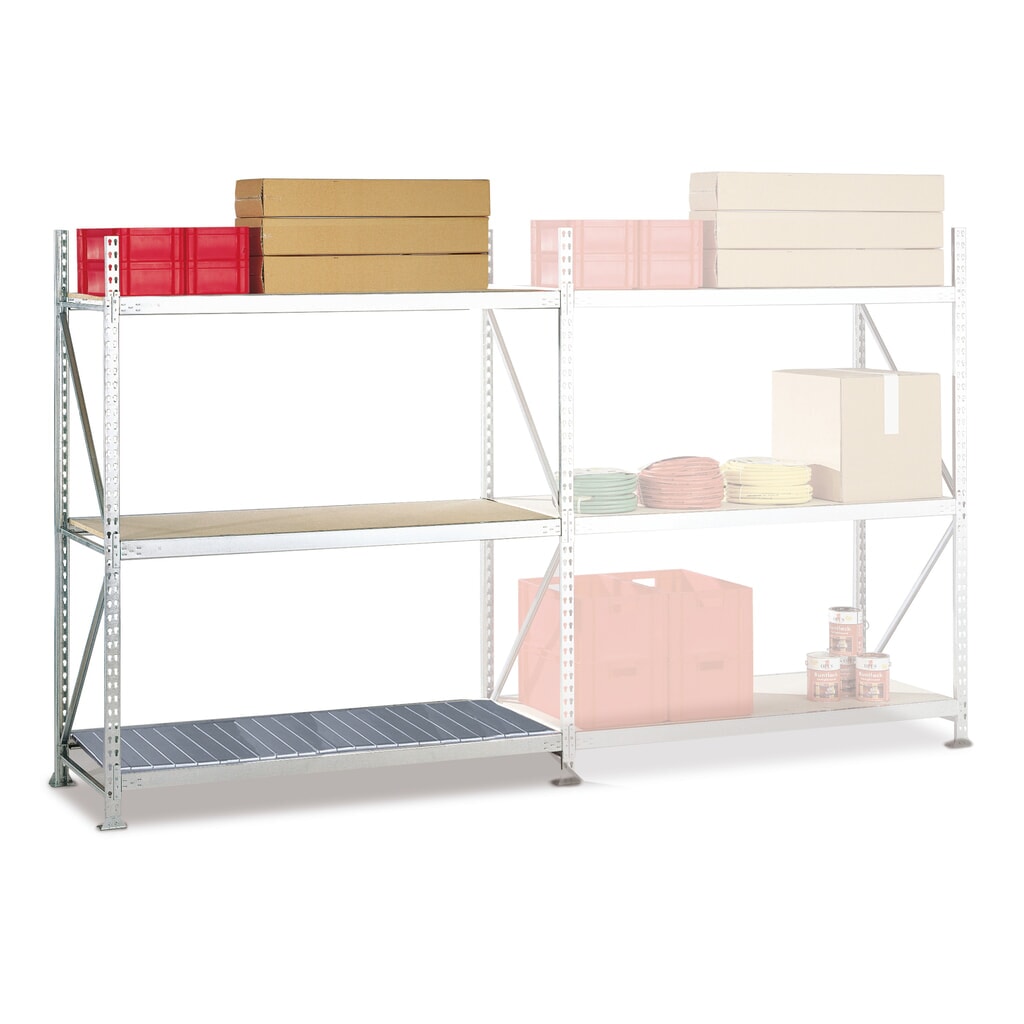 Produktabbildung: META Weitspannregal, mit Stahlpaneelen, FL 600 kg, AF, HxBxT 2.200 x 1.800 x 1.050 mm