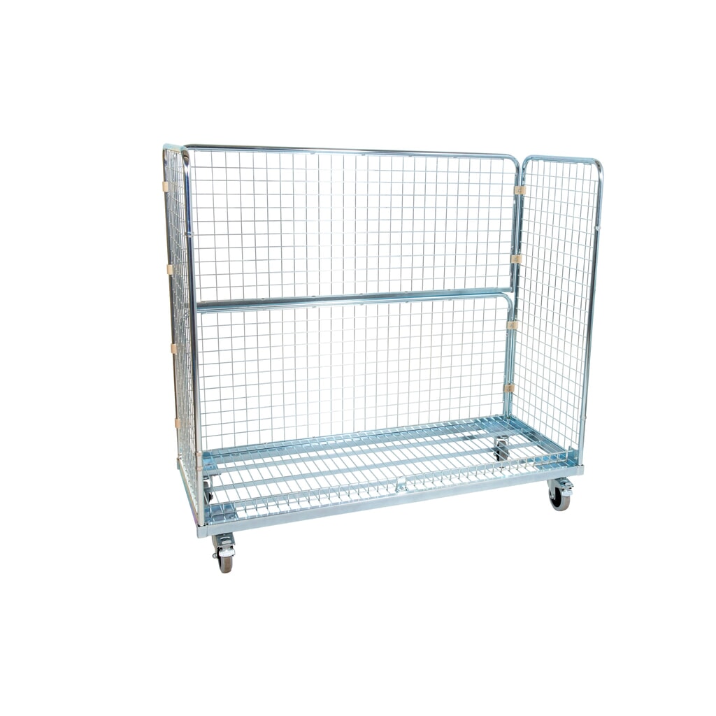 Produktabbildung: Metall-Rollbehälter, 3-seitig, feinmaschig, HxBxT 1.400 x 620 x 1.500 mm