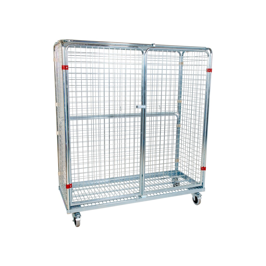 Metall-Rollbehälter, 5-seitig, feinmaschig, Anti-Diebstahl, HxBxT 1.400 x 620 x 1.500 mm Produktabbildung: Metall-Rollbehälter, 5-seitig, feinmaschig, Anti-Diebstahl, HxBxT 1.400 x 620 x 1.500 mm