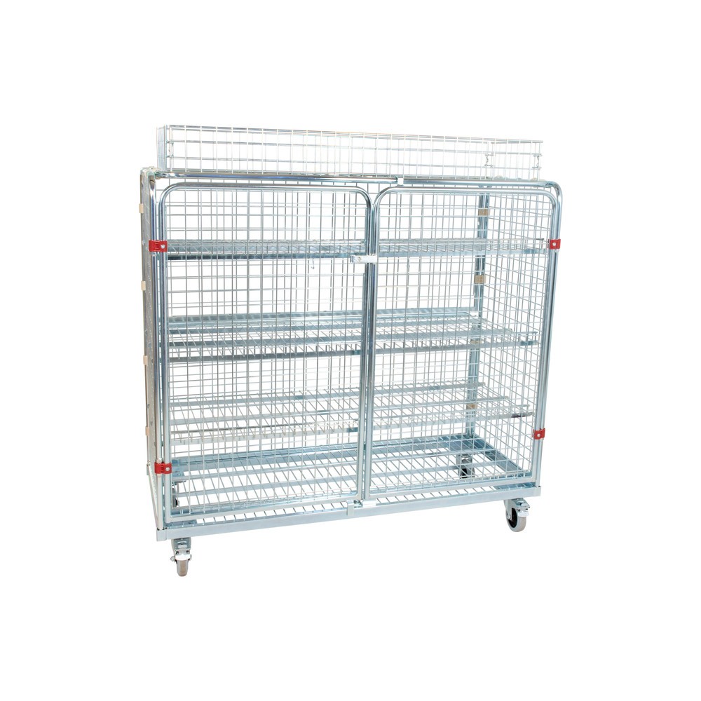 Produktabbildung: Metall-Rollbehälter, 5-seitig, feinmaschig, inkl. Aufsatzkorb, HxBxT 1.700 x 620 x 1.500 mm
