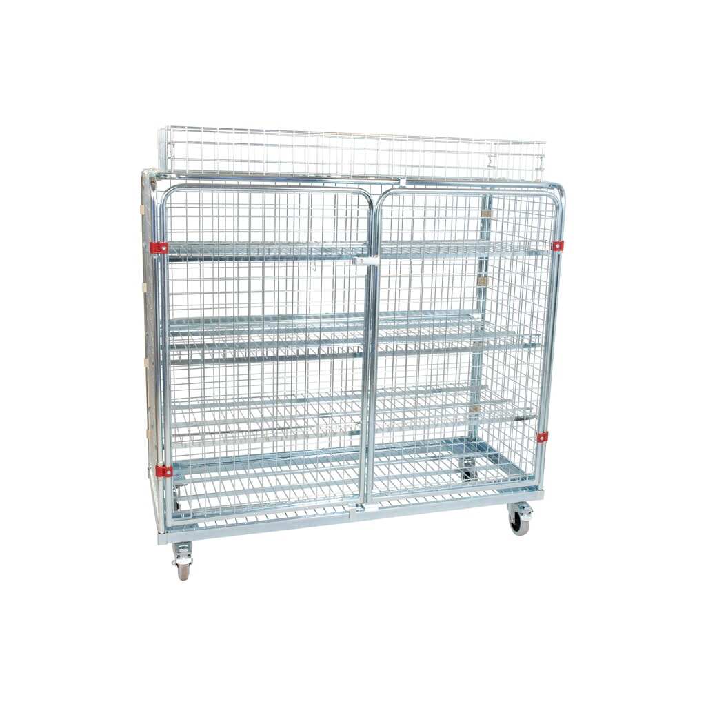 Metall-Rollbehälter, 5-seitig, feinmaschig, inkl. Aufsatzkorb, HxBxT 1.700 x 620 x 1.500 mm Produktabbildung: Metall-Rollbehälter, 5-seitig, feinmaschig, inkl. Aufsatzkorb, HxBxT 1.700 x 620 x 1.500 mm