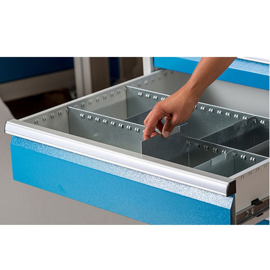 Produktabbildung Nr. 2: Metall-Schubladeneinteilung für Bedrunka+Hirth Reihenwerkbänke, für Fronthöhe 150 mm, 4 Fächer