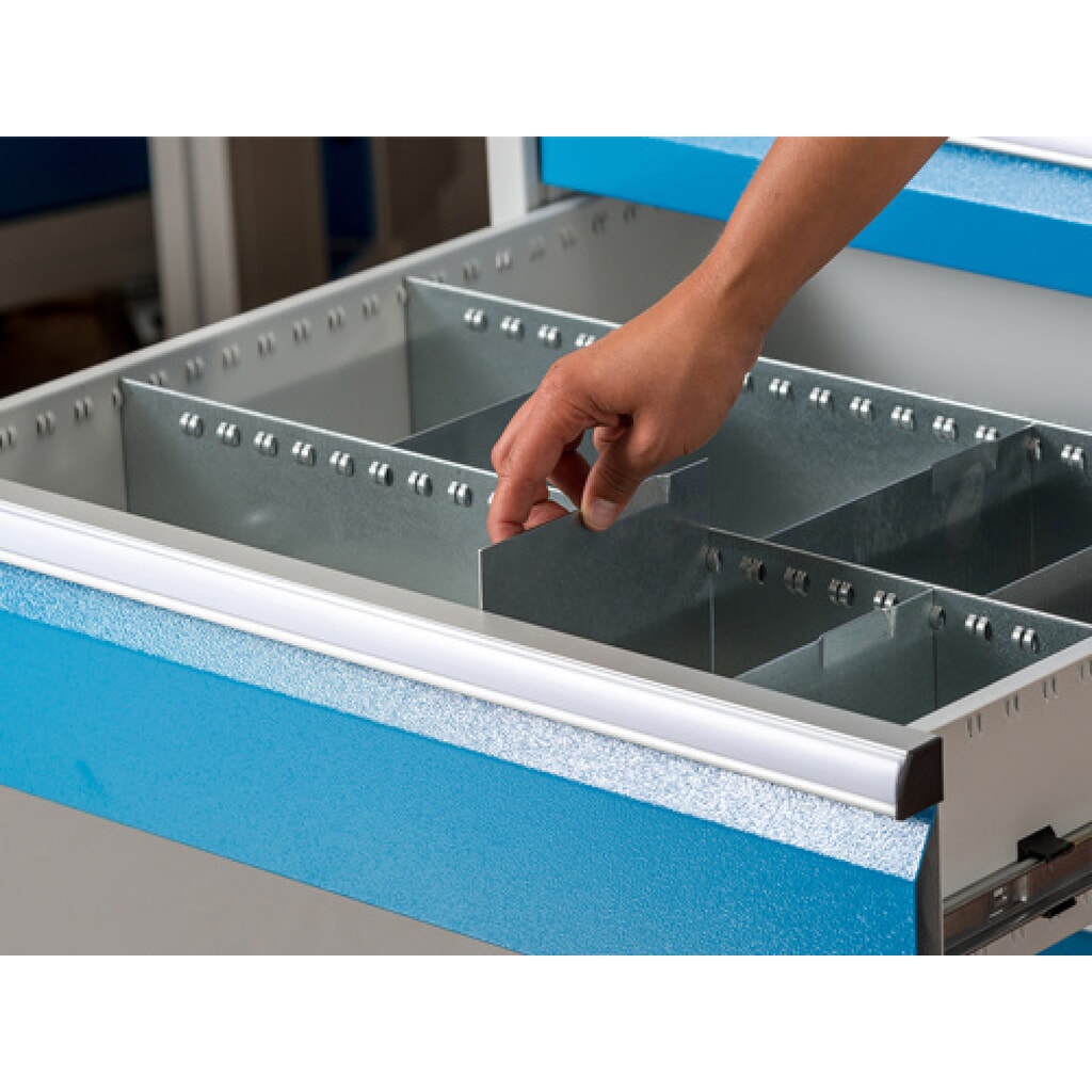 Metall-Schubladeneinteilung für Bedrunka+Hirth Reihenwerkbänke, für Fronthöhe 150 mm, 4 Fächer Produktabbildung Nr. 3: Metall-Schubladeneinteilung für Bedrunka+Hirth Reihenwerkbänke, für Fronthöhe 150 mm, 4 Fächer