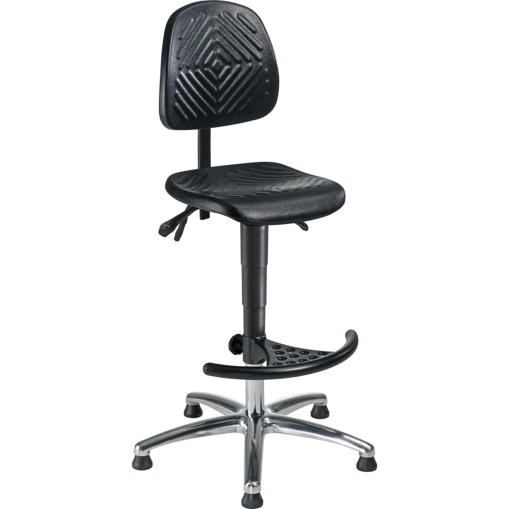 Produktabbildung: meychair Arbeitsdrehstuhl High-Level, Sitzhöhe 580-830 mm, Stahlbasis verchromt, Bodengleiter, Fußstütze