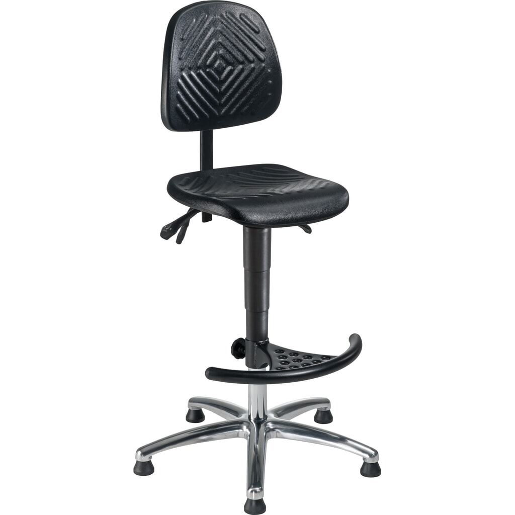 meychair Arbeitsdrehstuhl High-Level, Sitzhöhe 580-830 mm, Stahlbasis verchromt, Bodengleiter, Fußstütze Produktabbildung: meychair Arbeitsdrehstuhl High-Level, Sitzhöhe 580-830 mm, Stahlbasis verchromt, Bodengleiter, Fußstütze