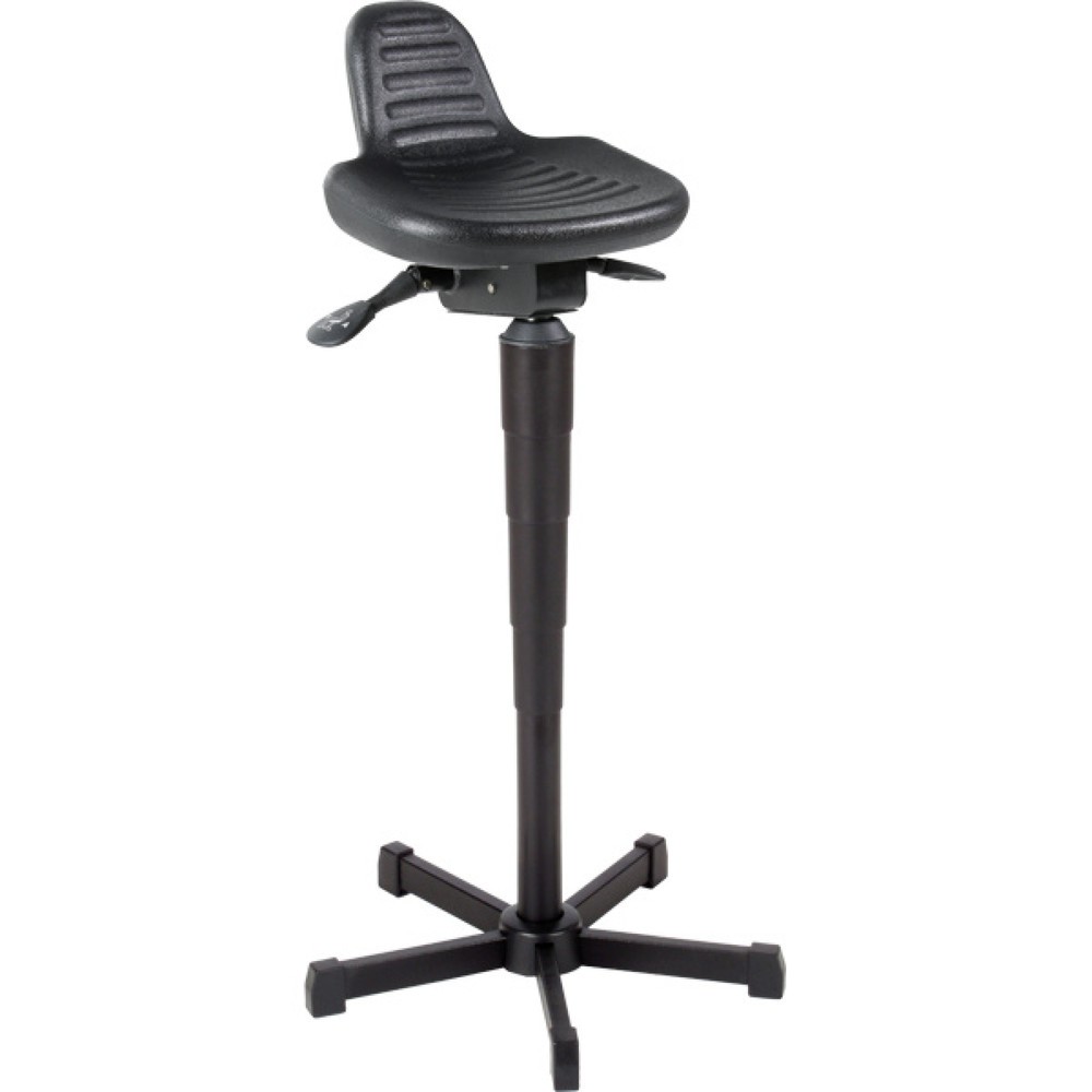 Produktabbildung: meychair Stehhilfe, dreh- und neigbarer PU-Sitz, Sitzhöhe 620-890 mm, Stahlbasis, kurze Rückenlehne