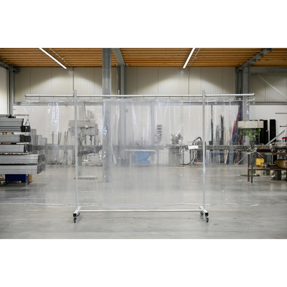 Produktabbildung Nr. 1: Mobile Schutzstellwand mit Schwenkarmen, 3-tlg., Plane 0,4 mm, transparent