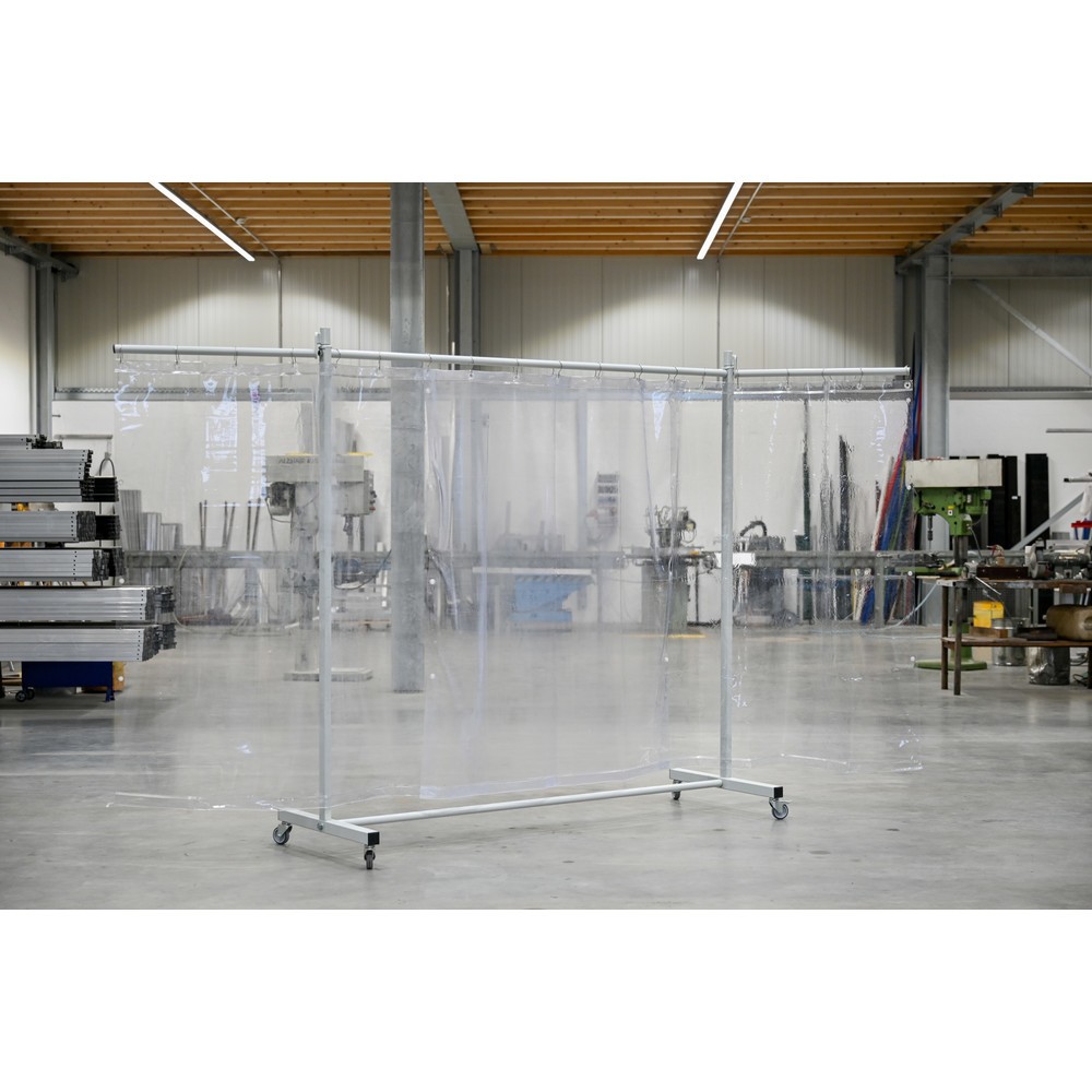 Produktabbildung Nr. 2: Mobile Schutzstellwand mit Schwenkarmen, 3-tlg., Plane 0,4 mm, transparent